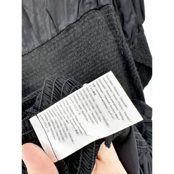 Farm Rio Black Heart Neckline Smocked Long Sleeve Mini Dress Size S - Picture 7 of 8